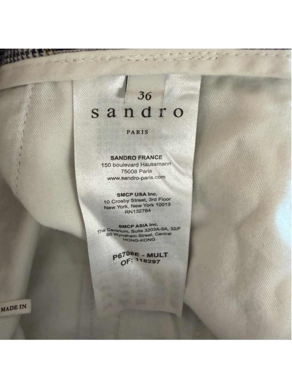 Sandro Paris Womens 36 Tailored Plaid Trousers Blue Pink Linen Blend Bootcut EUC - Picture 8 of 10